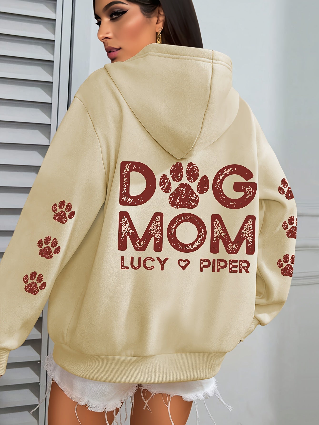 Plus Size Dog Mom Print Hoodie Casual Sweatshirt for Women with Pocket Winter and Fall