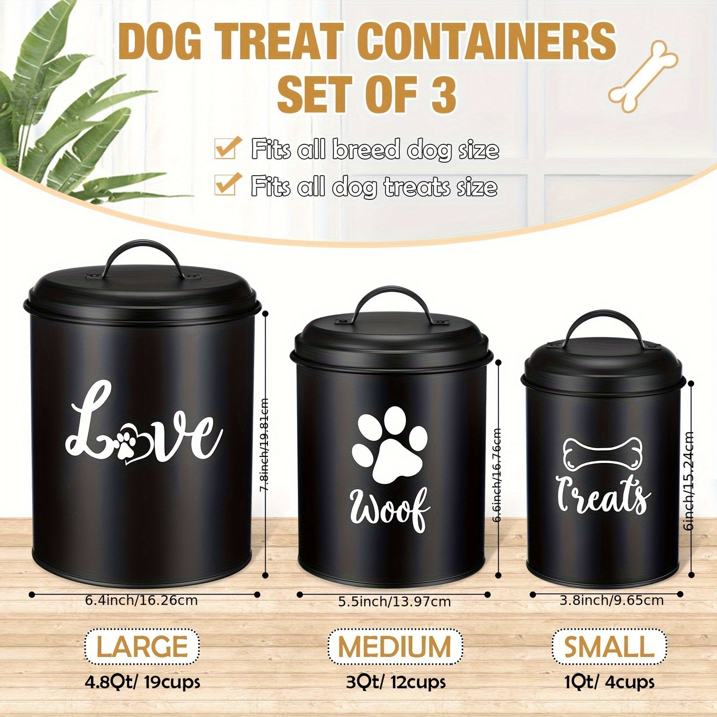 Airtight Metal Dog Treat Canister Set With Labels And Spoon