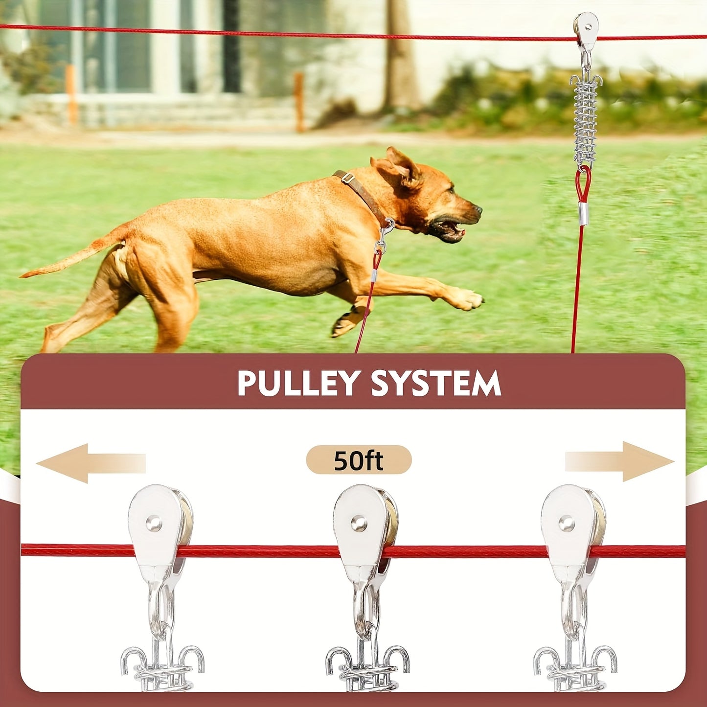 Heavy Duty 50ft Dog Tie Out Cable with 10ft Run for Training Camping Hiking Chew Proof Lead
