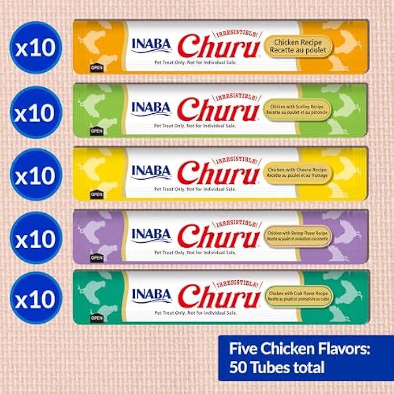 Inaba Churu Cat Treats Grain Free Creamy Lickable Topper Chicken Variety 50 Tubes