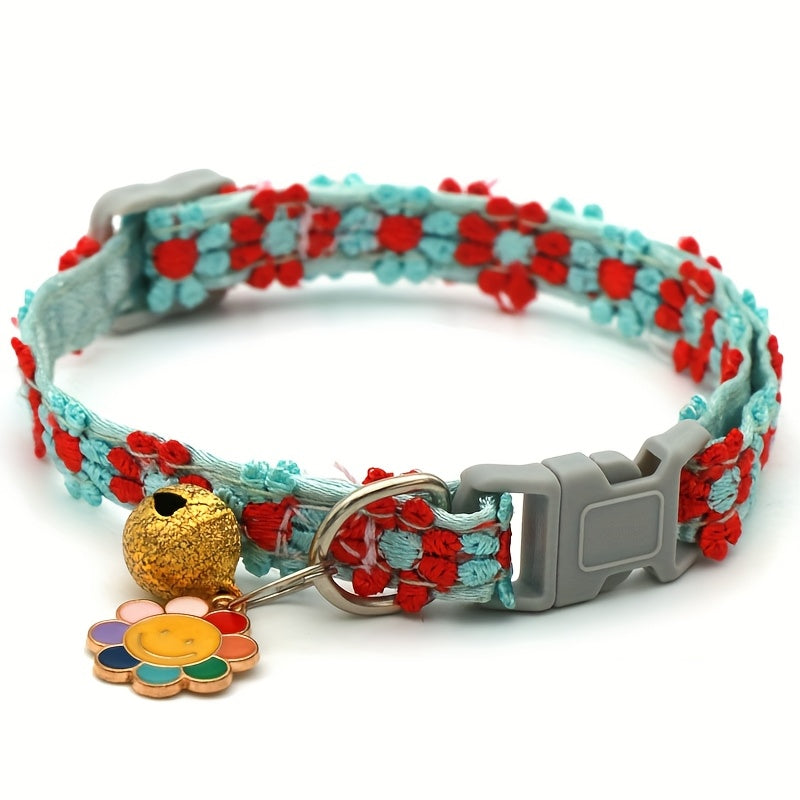 8 Piece Floral Lace Pet Collars with Bells Adjustable Buckles for Small Cats and Dogs