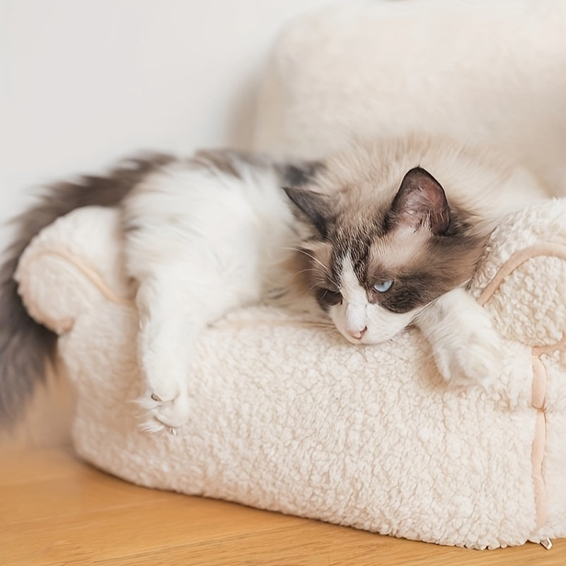 Warm and Comfortable Multi-Color Pet Sofa Bed with Removable Plush Cushion for Cats and Puppies