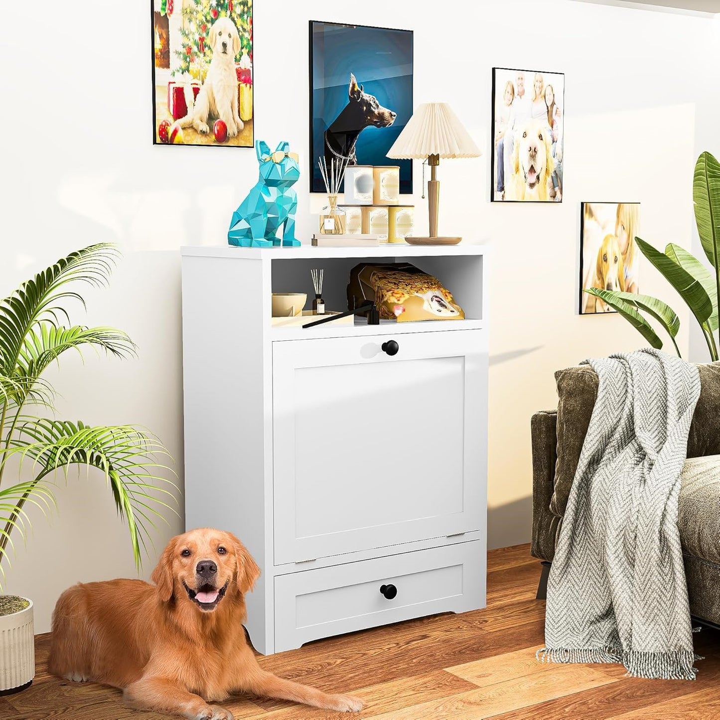 Wooden Elevated Dog Feeding Station With Storage Drawer