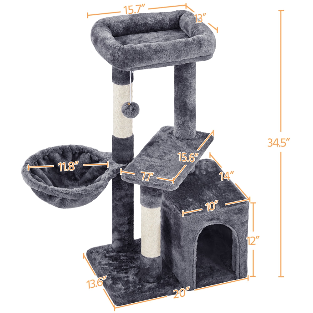 Costoffs 34.5 Inch Plush Cat Tree Activity Center with Condo Nest Platform and Basket