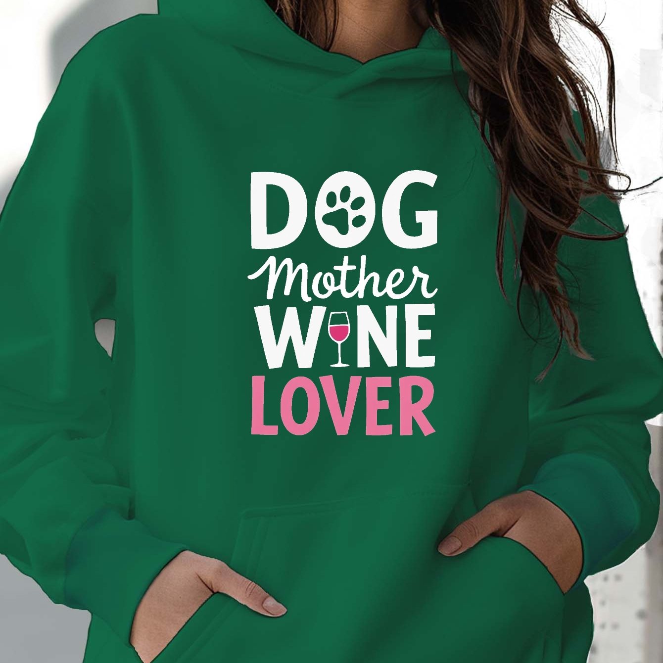 Teediy Women's Funny Dog Mom Wine Lover Hoodie Grey Pullover Sweatshirt for Pet Parents