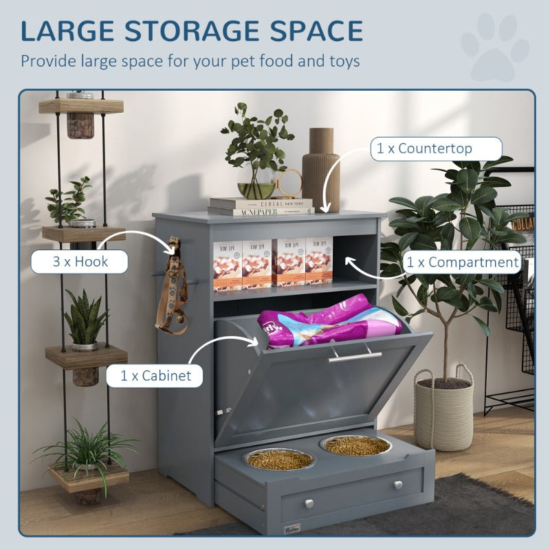 PawHut Large Dog Food Storage Container With Bowls Modern