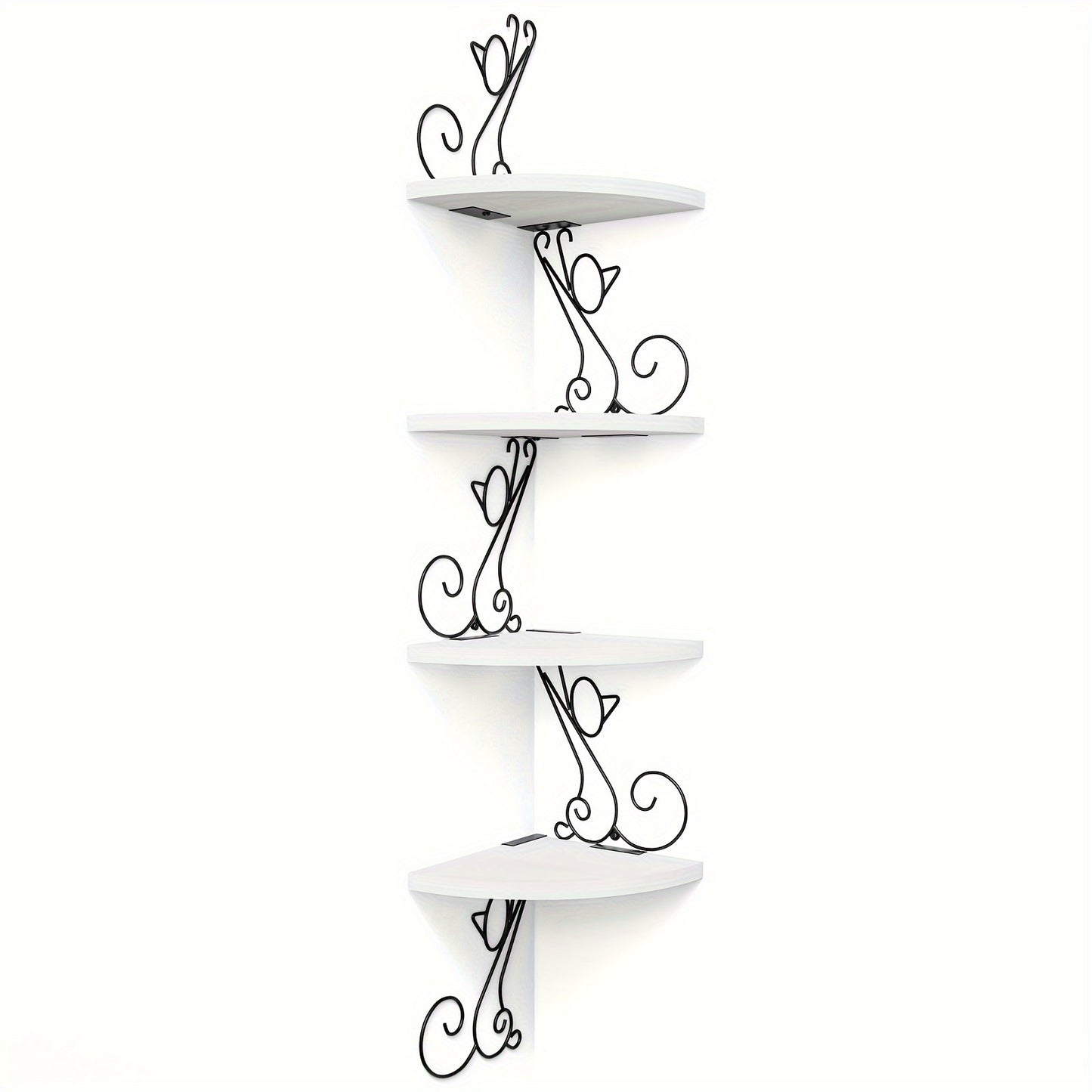 Floating Corner Wood Shelves 4 Tier Rustic Cat Shaped Wall Mounted Storage for Living Room Bedroom