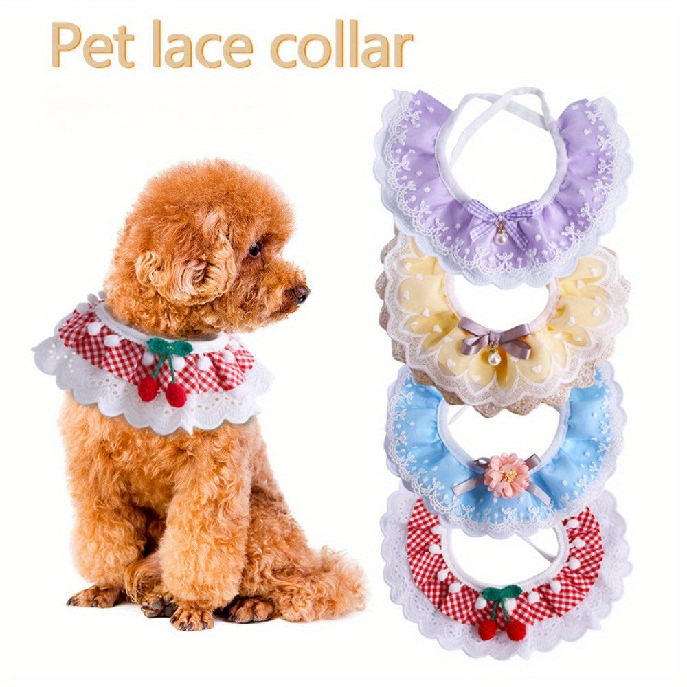 Fairy Wind Pet Lace Drool Towel with Floral and Plaid Patterns for Stylish Dogs and Cats