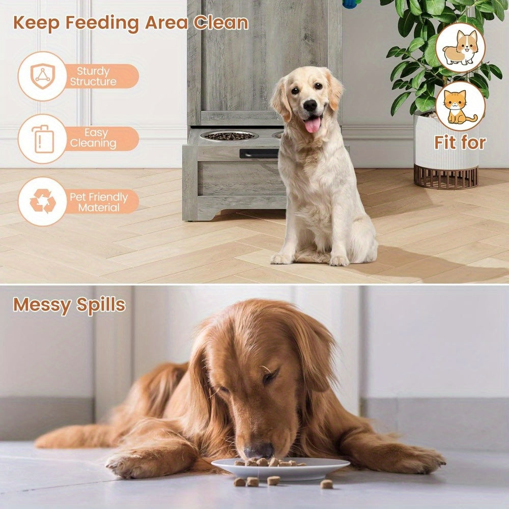 Modern Grey Dog Feeding Station With Elevated Bowls