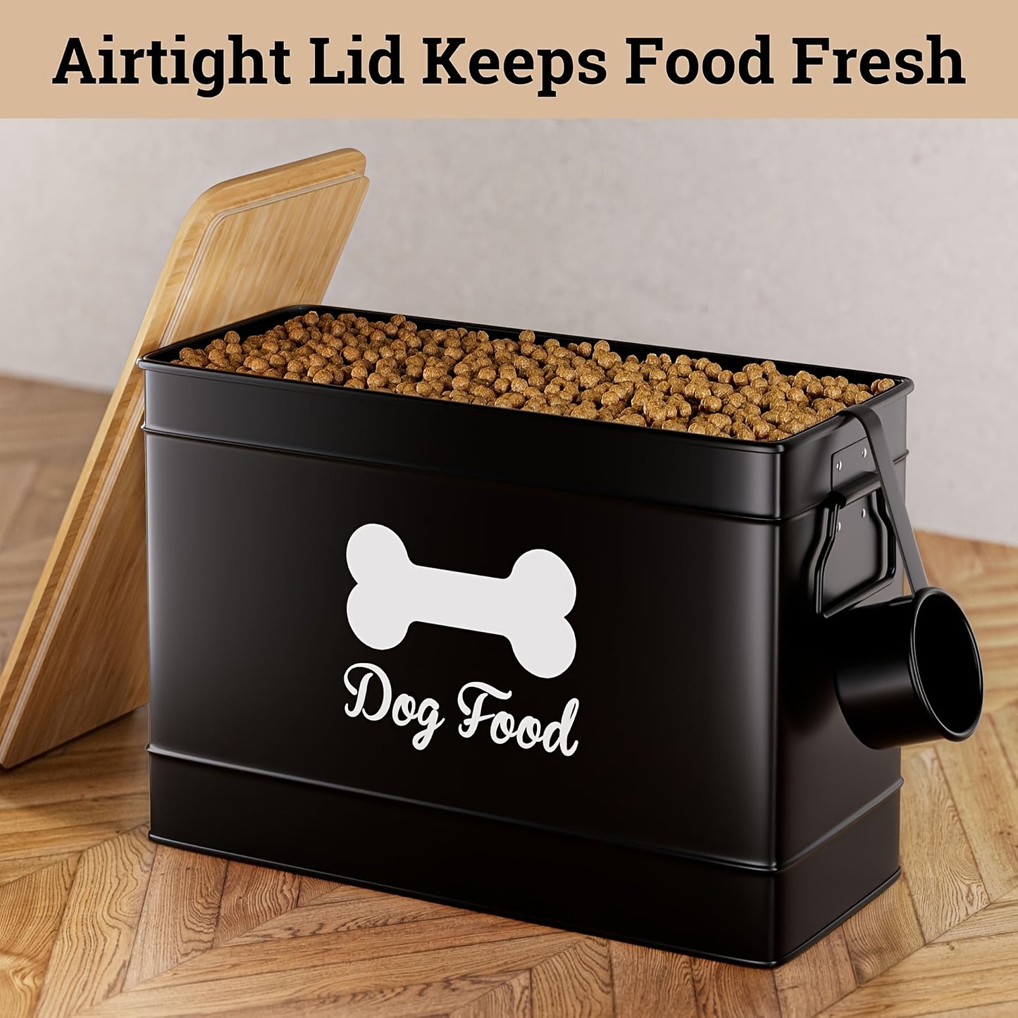 15 Lb Airtight Dog Food Container With Bamboo Lid And Scoop
