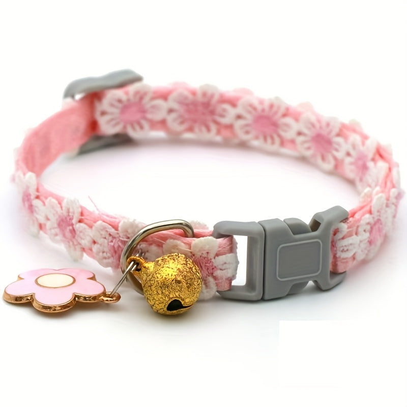 8 Piece Floral Lace Pet Collars with Bells Adjustable Buckles for Small Cats and Dogs