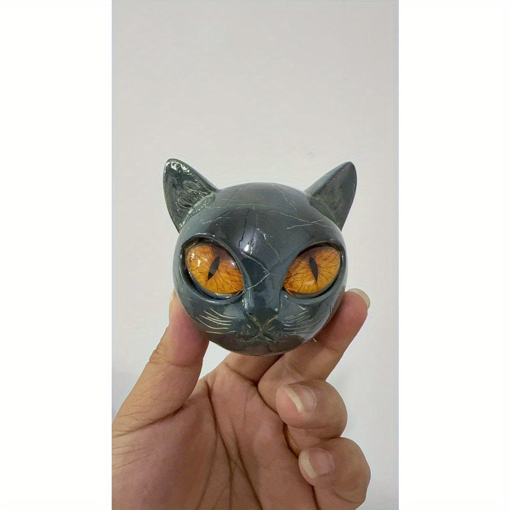 Handmade Black Cat Sculpture with Marble Eyes Gothic Home Decor Resin Figurine Gift