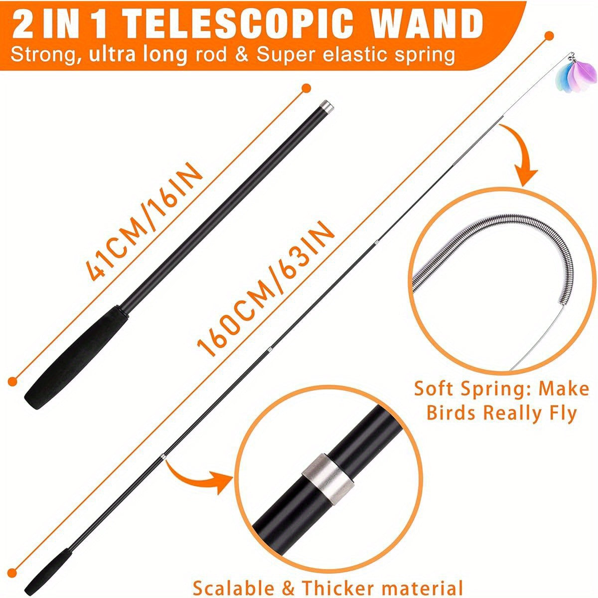 JXFUKAL 2025 Cat Toys 2in1 Spring Wand Teaser with Feather Refills for Indoor Kittens