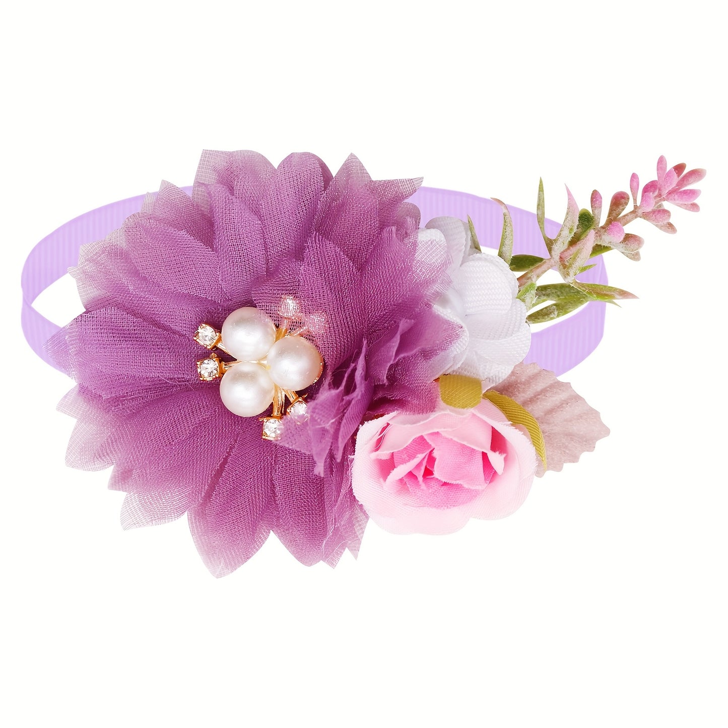 10 Pcs Floral Dog Bowties with Pearls for Weddings Parties and Photo Shoots