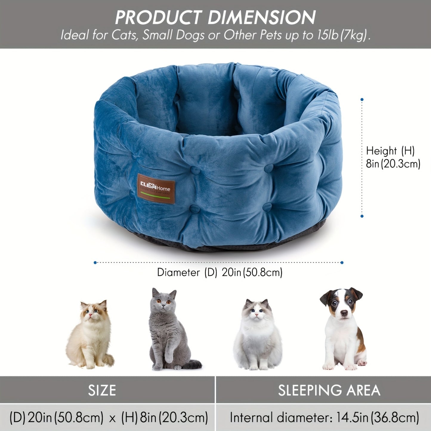 ClevaHome Deep Nest Cat Bed for Small Pets Luxurious Velvet Round Cat Bed with Non-Slip Bottom