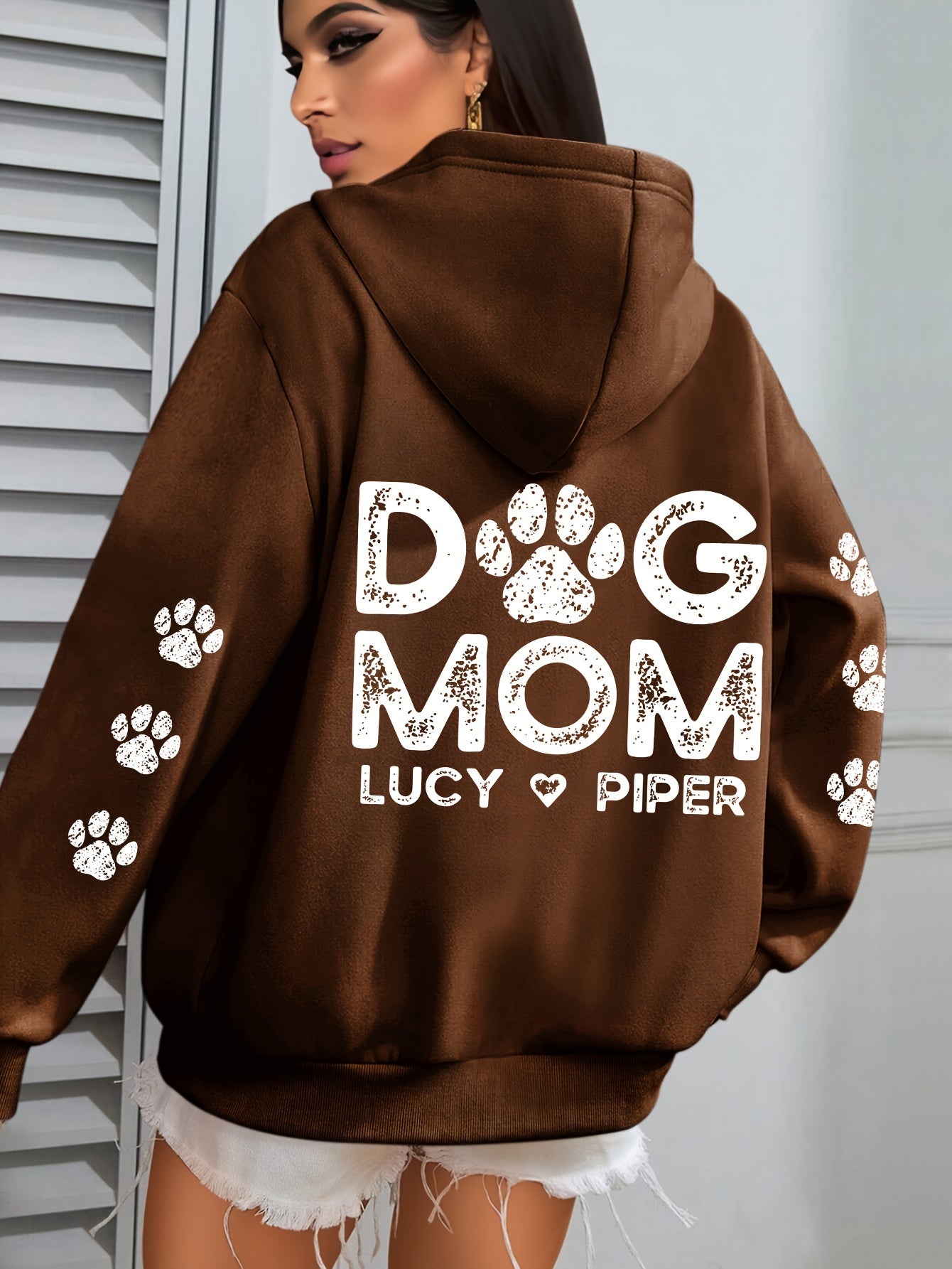Plus Size Dog Mom Print Hoodie Casual Sweatshirt for Women with Pocket Winter and Fall