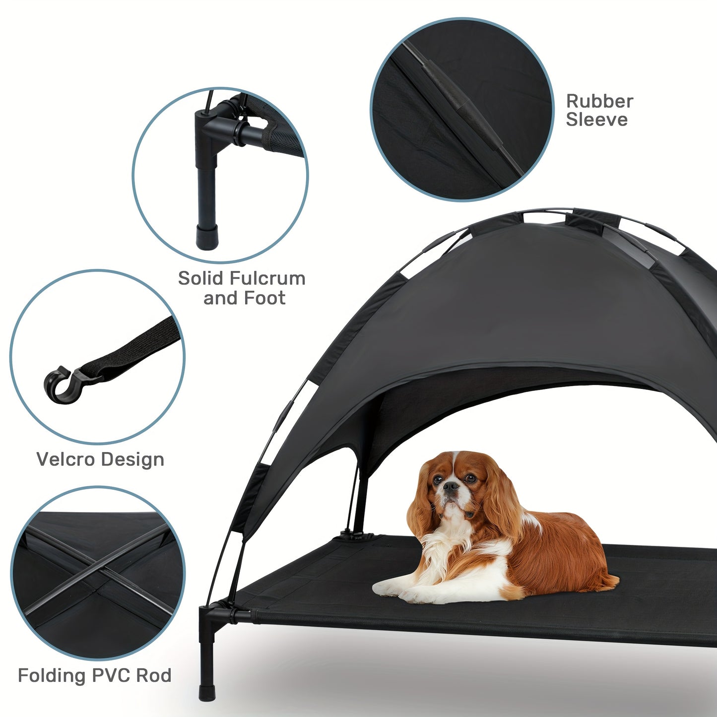 Heeyoo 42 Inch Raised Dog Bed with Canopy for Indoor Outdoor Use and UV Protection