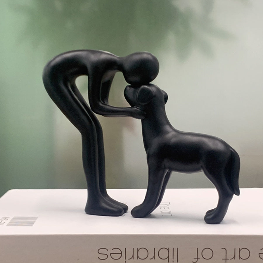 Man Holding Dog Statue Resin Figurine Cute Pet Lover Gift Home Office Decor