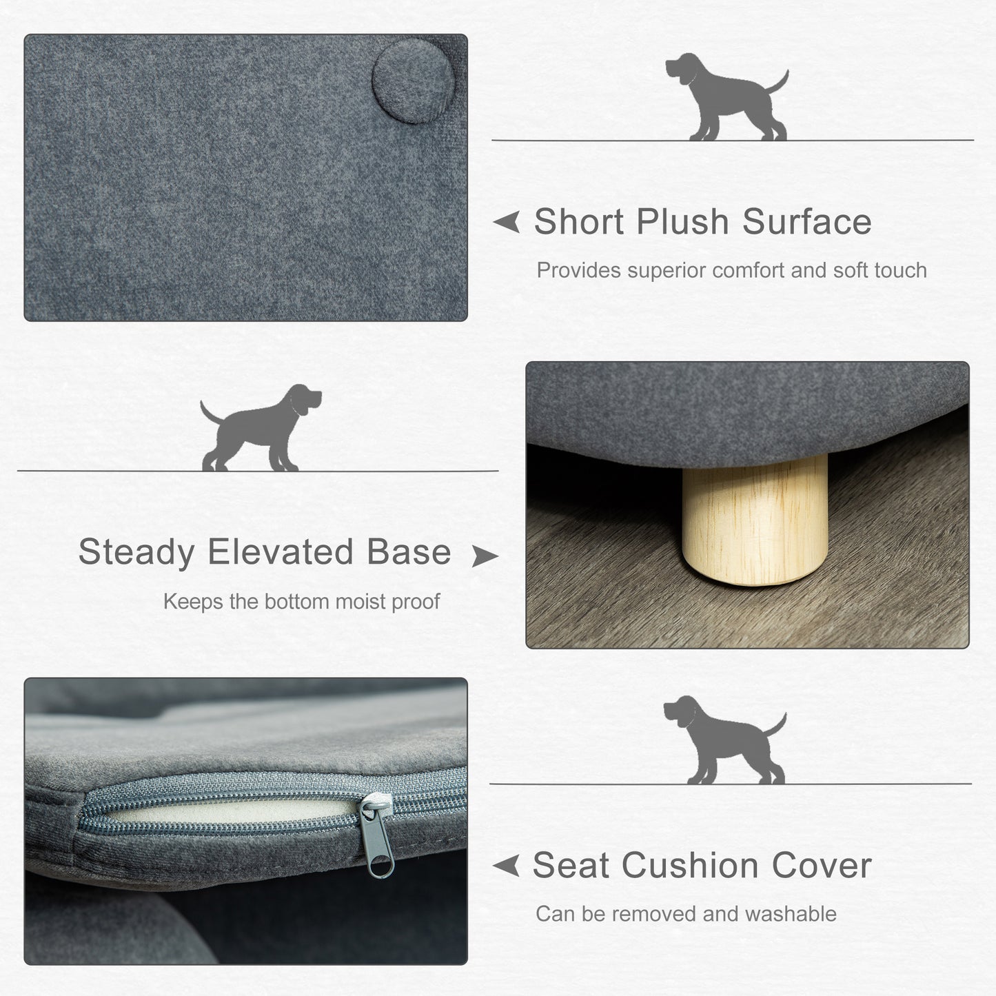 PawHut Gray Dog Cat Couch Sofa Bed for Miniature Dogs with Washable Cushion and Waterproof Cover