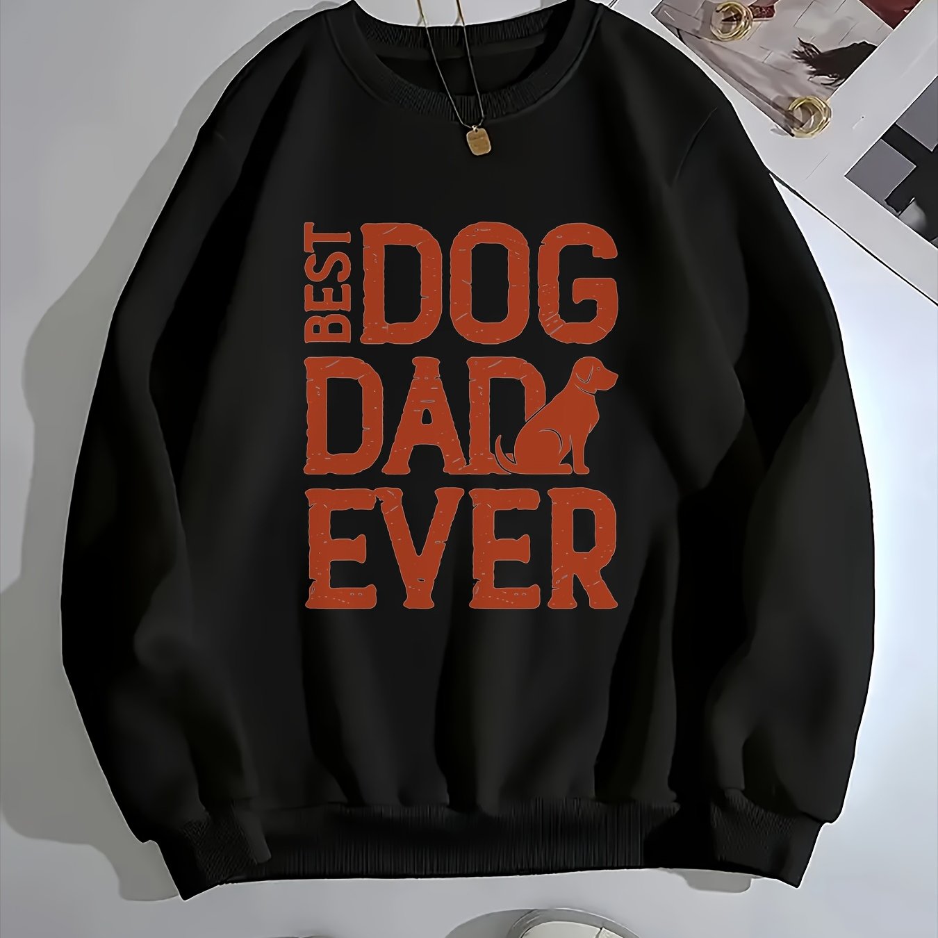 Women's Best Dog Dad Ever Crew Neck Sweatshirt - Light Beige Casual Pullover for Dog Moms