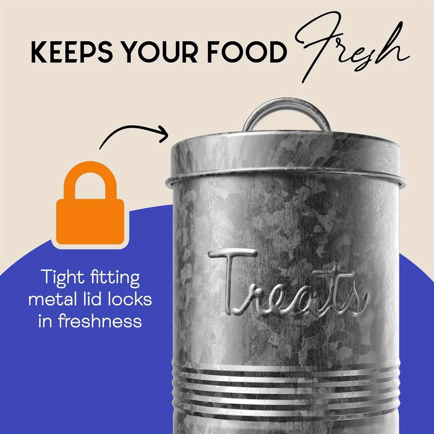 Amici Pet Retro Galvanized Treat Canister 72oz Push Top