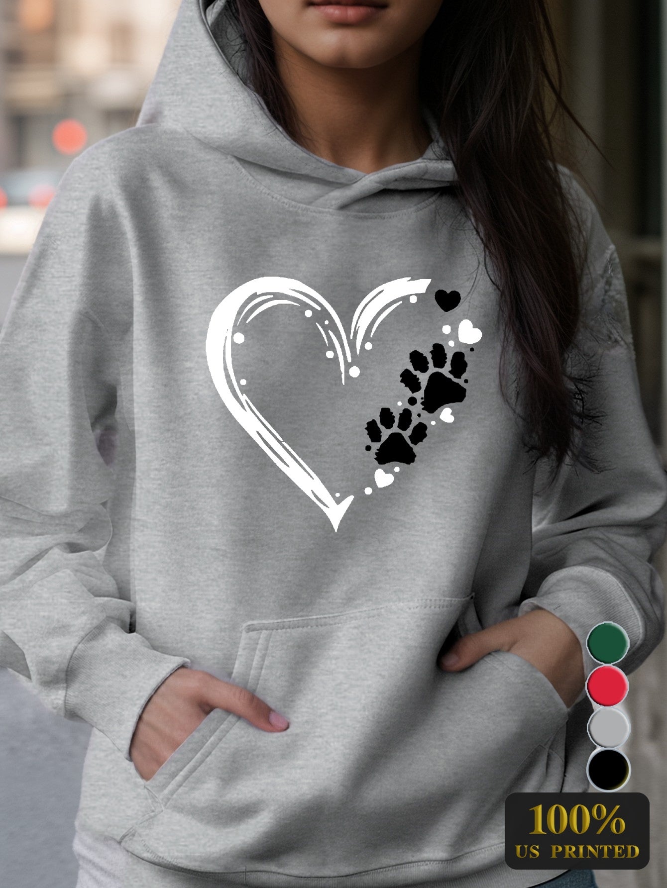 Dog Paw Women's Hoodies with Pocket Geometric Pattern Micro Elasticity Stylish Comfort