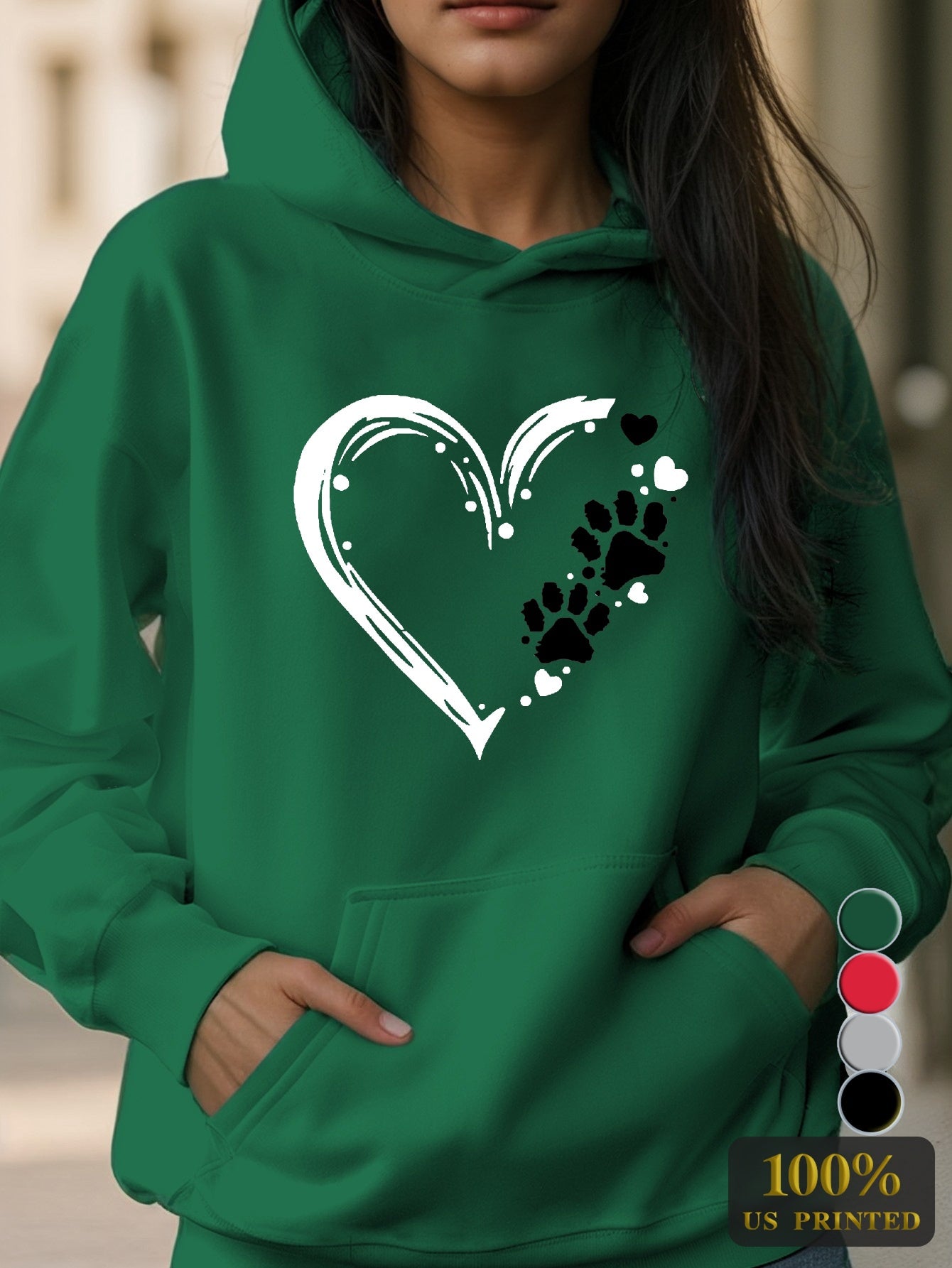 Dog Paw Women's Hoodies with Pocket Geometric Pattern Micro Elasticity Stylish Comfort