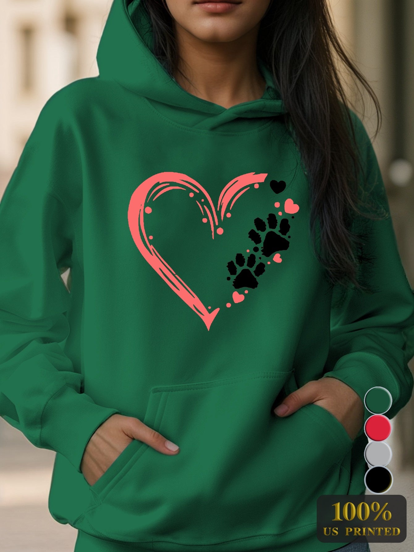 Dog Paw Women's Hoodies with Pocket Geometric Pattern Micro Elasticity Stylish Comfort