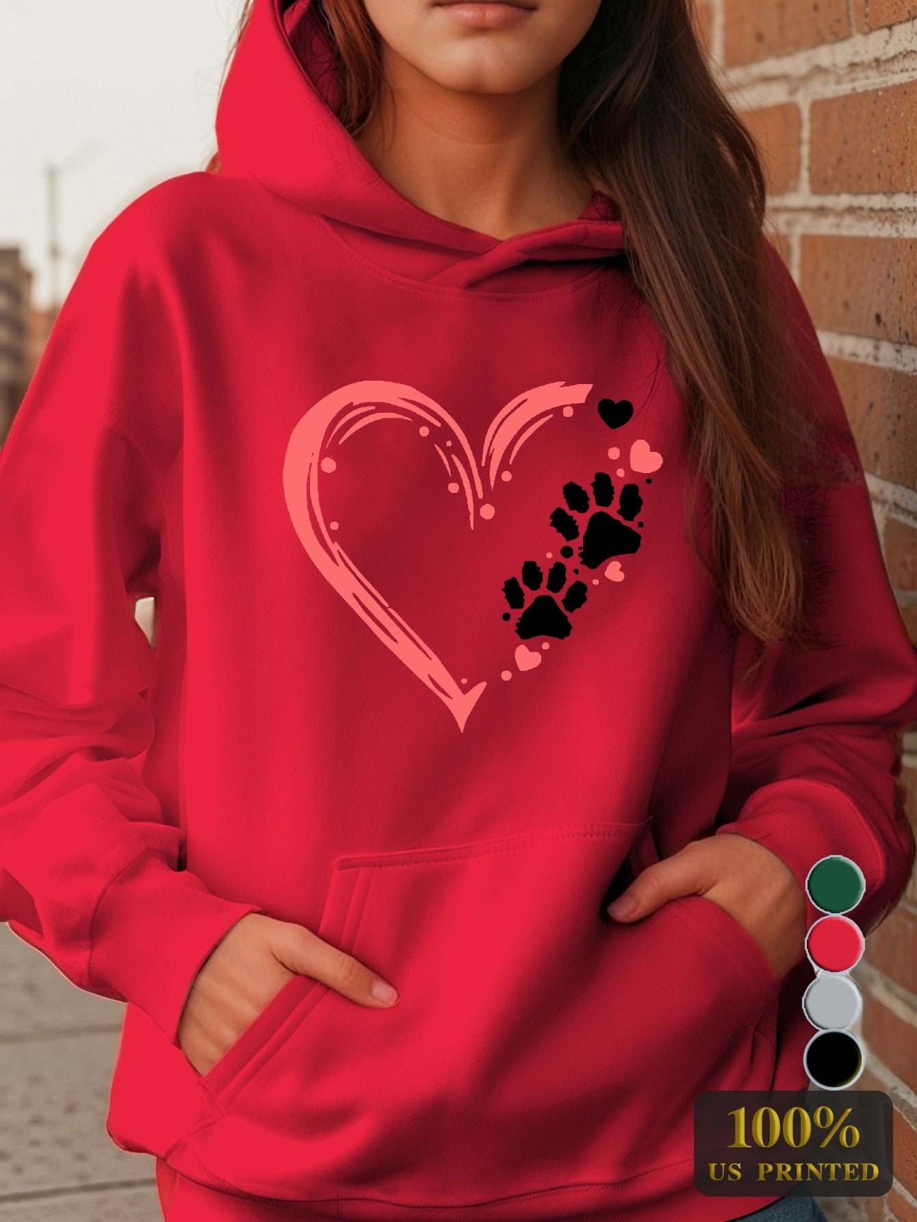 Dog Paw Women's Hoodies with Pocket Geometric Pattern Micro Elasticity Stylish Comfort