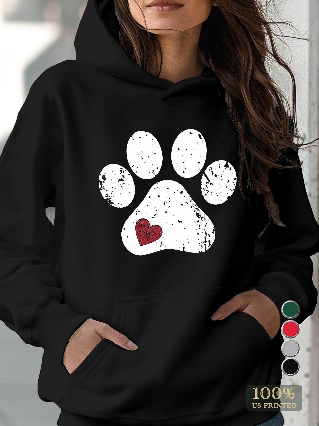 Love Paw Women's Hoodies Geometric Pattern 100 Percent Polyester Micro Elasticity