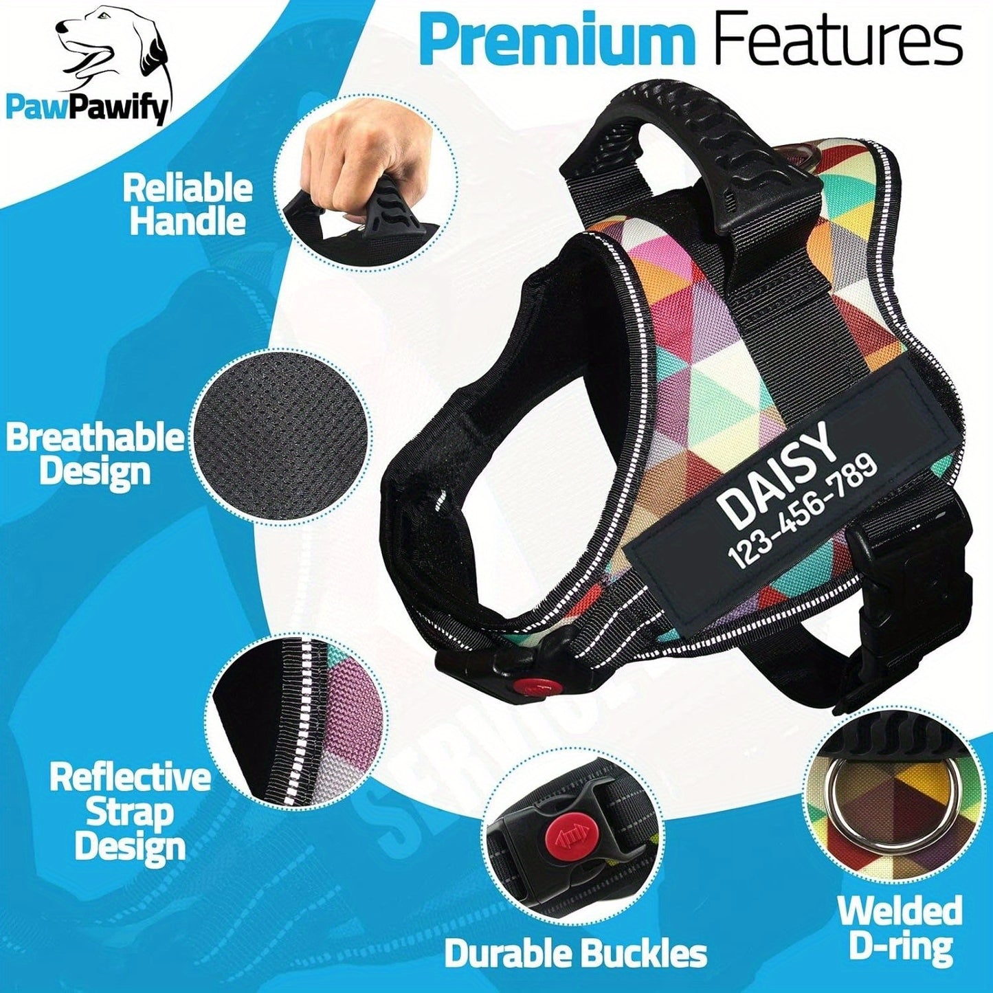 Customizable Polyester Dog Harness Name And Phone Number