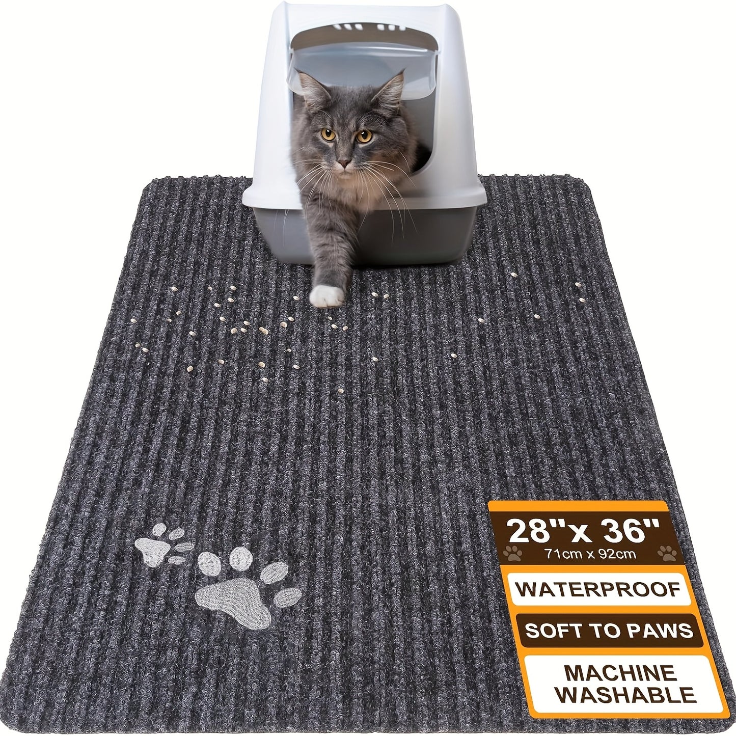Cat Litter Mat Waterproof Non Slip Trapping Rug Soft Easy Clean for Scatter Control Grey