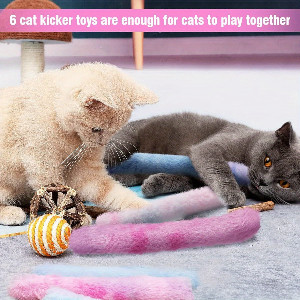 6pcs Cat Kicker Toys with Sound Paper Soft Plush Chew Toy for Indoor Cats