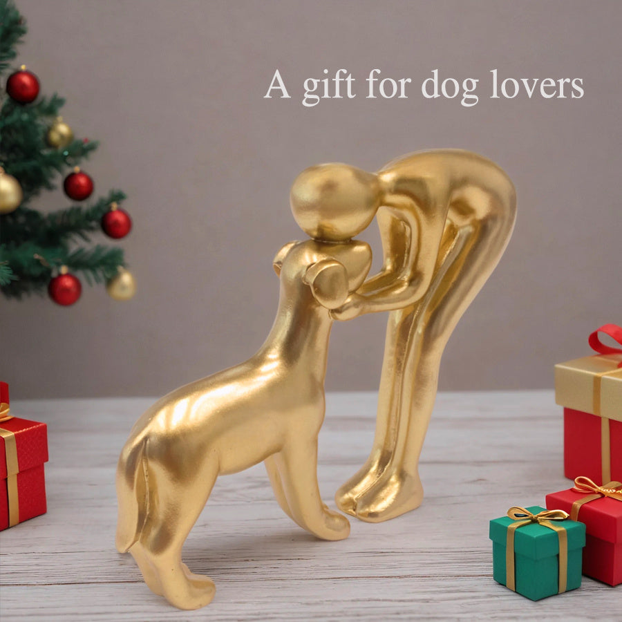 Man Holding Dog Statue Resin Figurine Cute Pet Lover Gift Home Office Decor