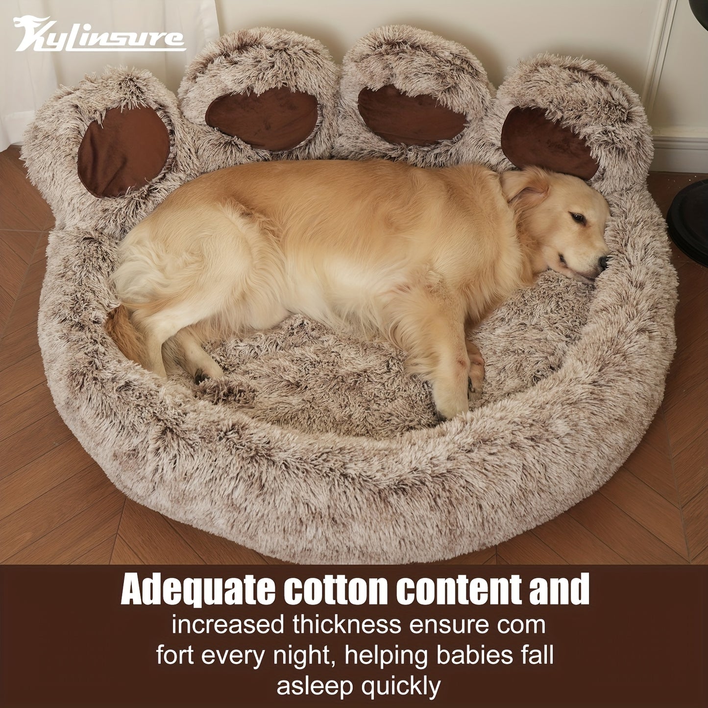 Large 43.5 Inch Cute Bear Paw Shaped Cozy Dog And Cat Bed Round Plush Mattress