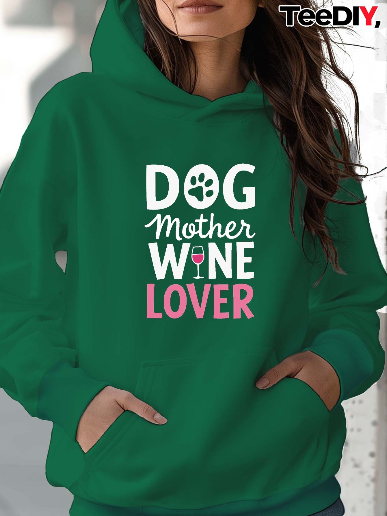 Teediy Women's Funny Dog Mom Wine Lover Hoodie Grey Pullover Sweatshirt for Pet Parents