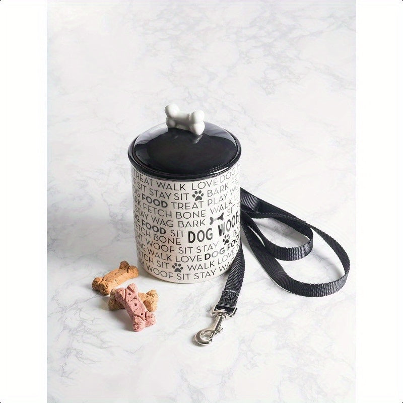 Ceramic Paw Print Pet Food Canister Black White Modern