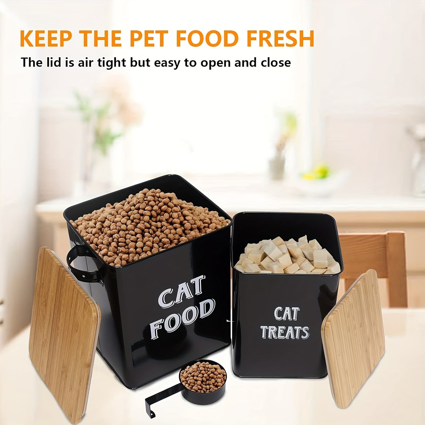 Pet Food Storage Canister Set With Scoop And Wood Lids