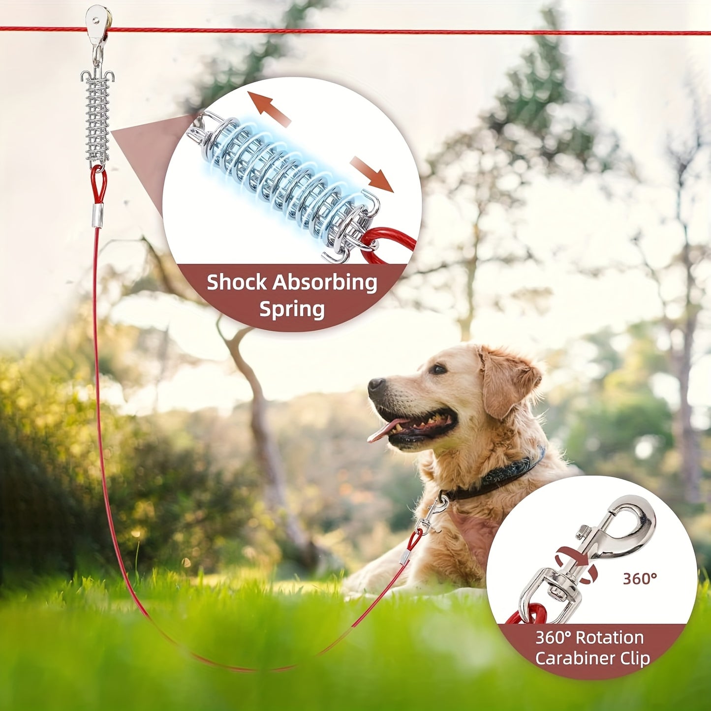 Heavy Duty 50ft Dog Tie Out Cable with 10ft Run for Training Camping Hiking Chew Proof Lead