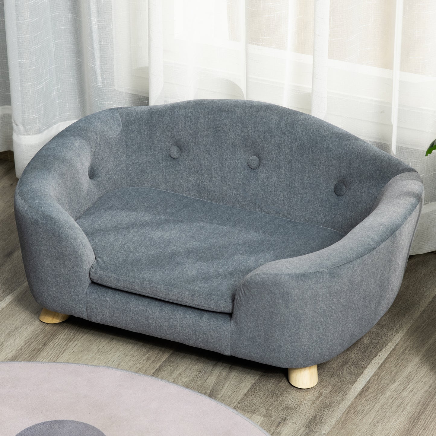 PawHut Gray Dog Cat Couch Sofa Bed for Miniature Dogs with Washable Cushion and Waterproof Cover