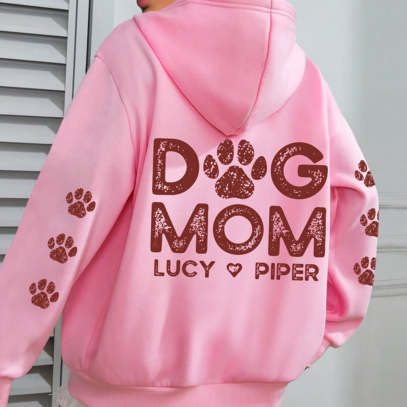 Plus Size Dog Mom Print Hoodie Casual Sweatshirt for Women with Pocket Winter and Fall