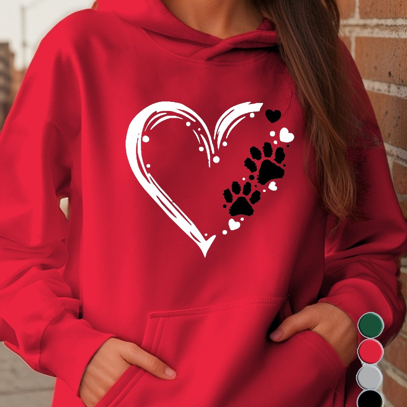 Dog Paw Women's Hoodies with Pocket Geometric Pattern Micro Elasticity Stylish Comfort