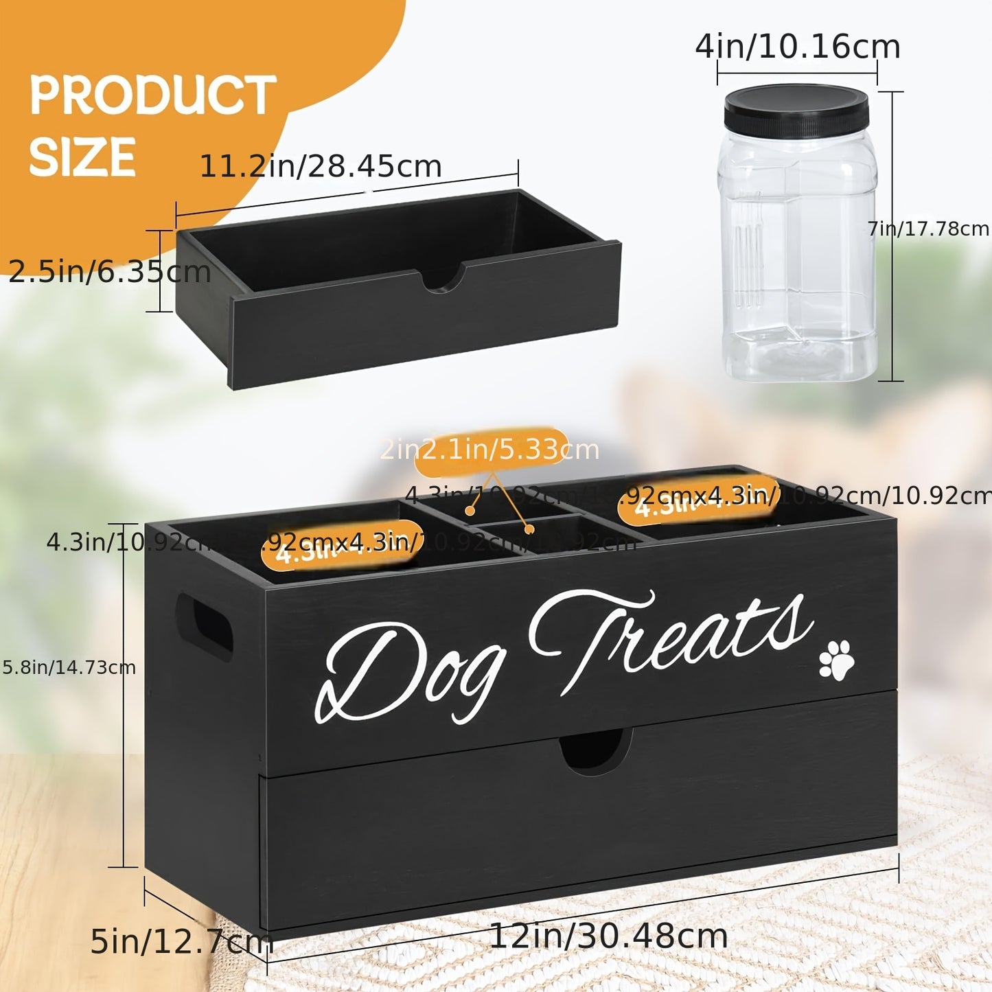 Pet Treat Organizer With Drawer Dual Jar Countertop