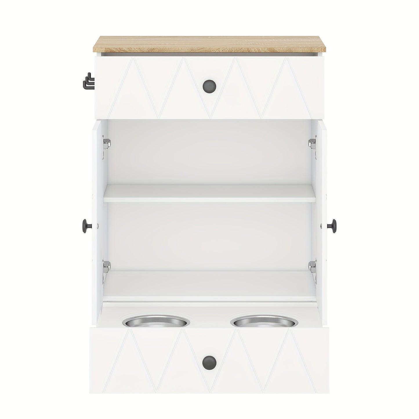 Advwin Wooden Pet Feeding Cabinet With Drawers And Hooks