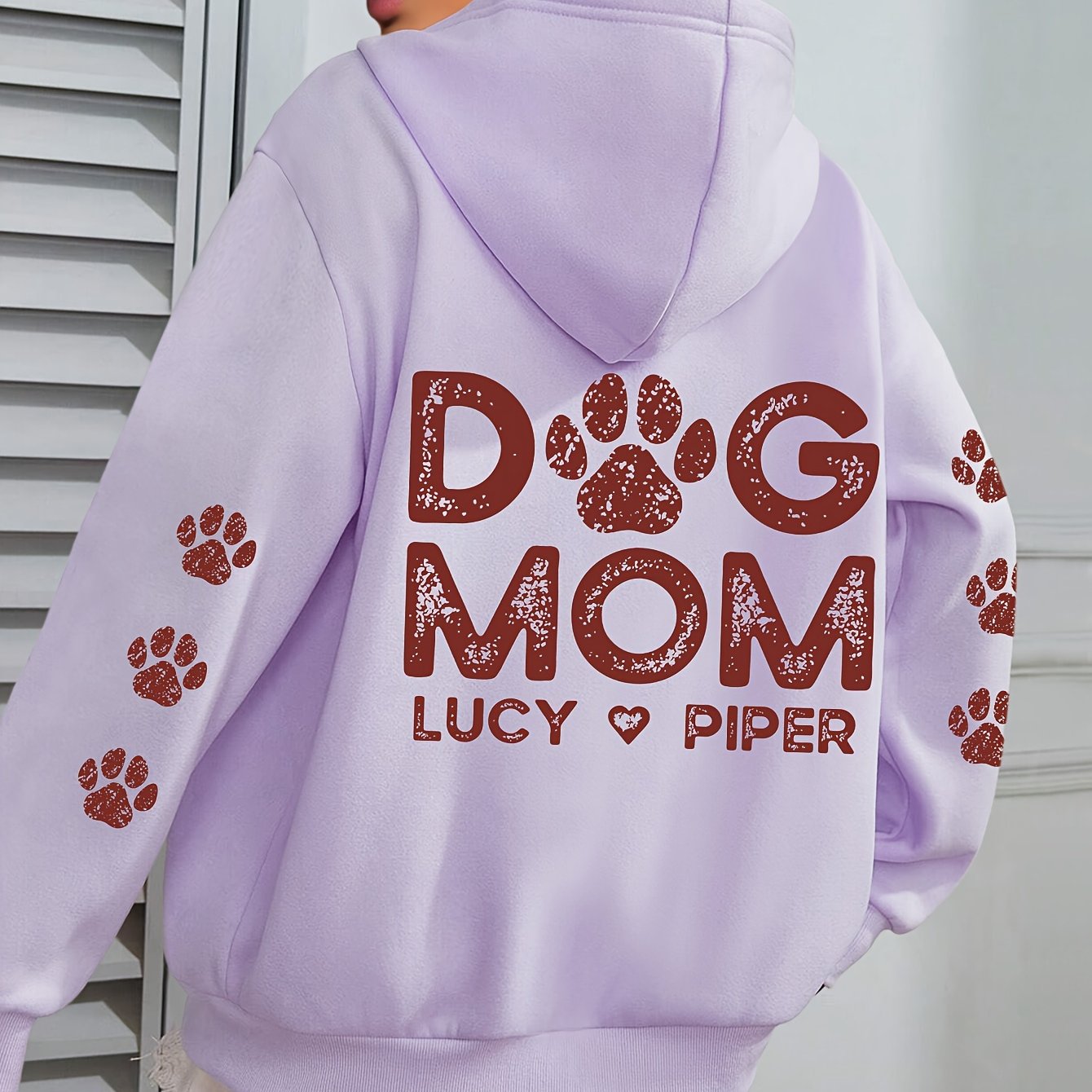 Plus Size Dog Mom Print Hoodie Casual Sweatshirt for Women with Pocket Winter and Fall
