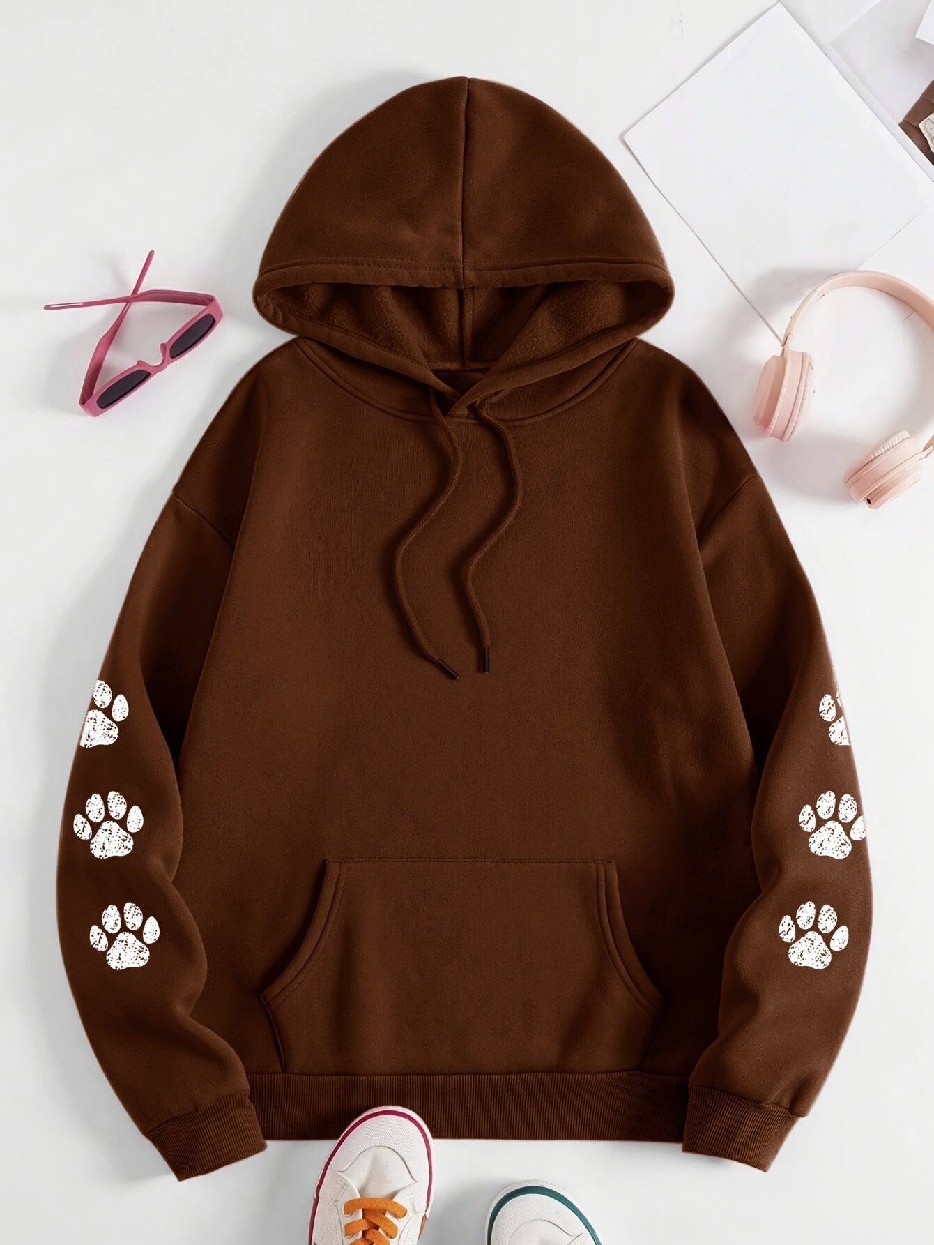 Plus Size Dog Mom Print Hoodie Casual Sweatshirt for Women with Pocket Winter and Fall