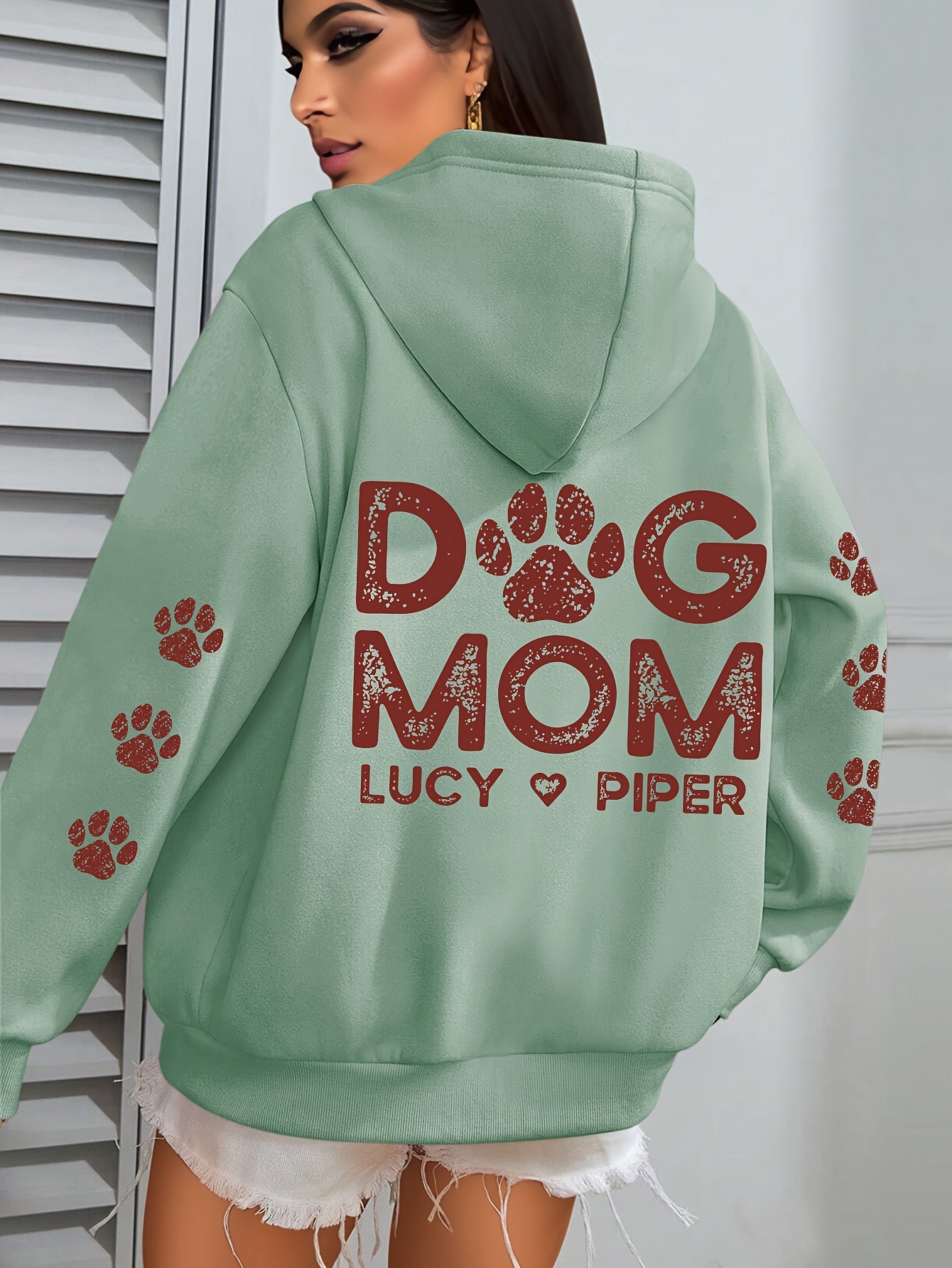 Plus Size Dog Mom Print Hoodie Casual Sweatshirt for Women with Pocket Winter and Fall