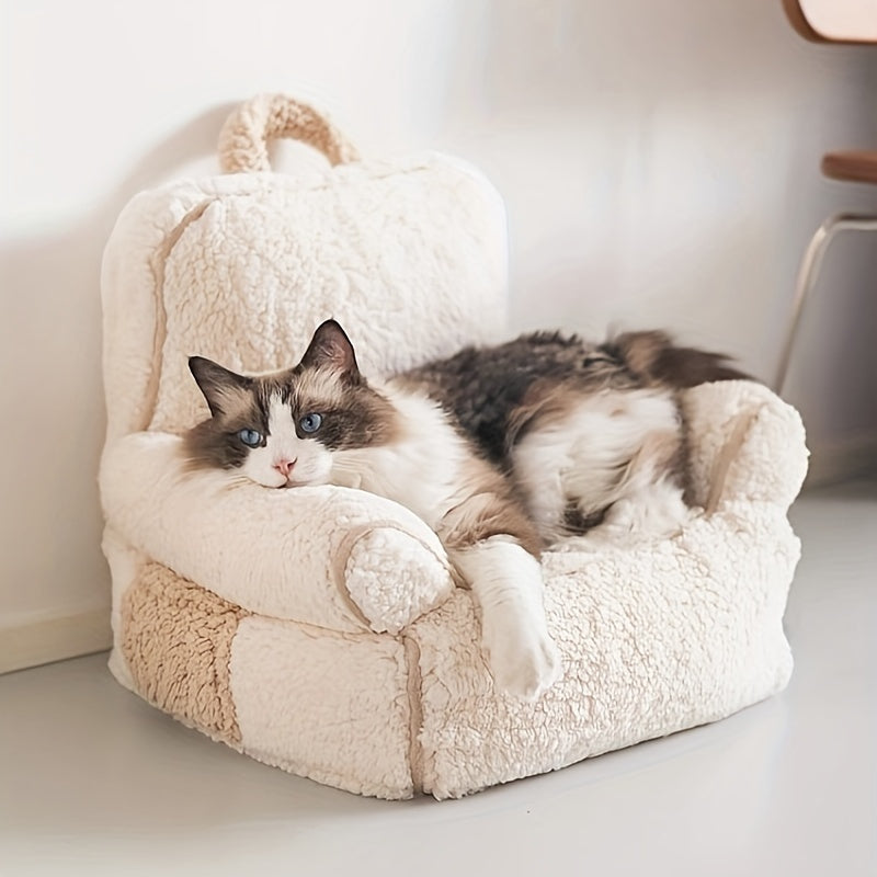 Warm and Comfortable Multi-Color Pet Sofa Bed with Removable Plush Cushion for Cats and Puppies