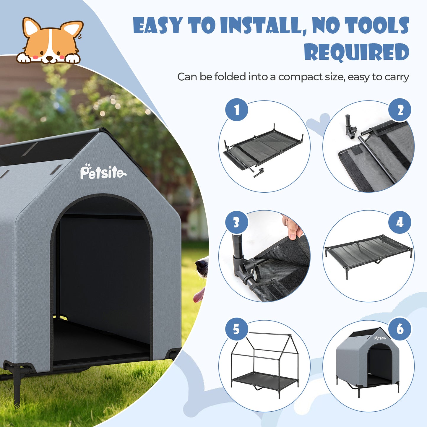 Costway 43 Inch Elevated Dog House with Ventilated Windows for Medium Breeds Indoor Outdoor