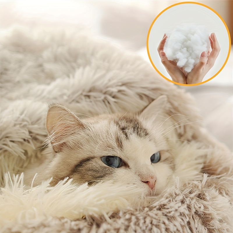 Cozy Round Plush Cat Bed Cave Fluffy Hooded Anti Anxiety Pet Bed For Indoor Cats And Small Dogs